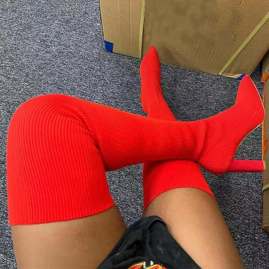 Krispfy Orignals USA - Over Knee Long Boots  I High Heel Stretch Knitting Shoes I Women Winter Boot