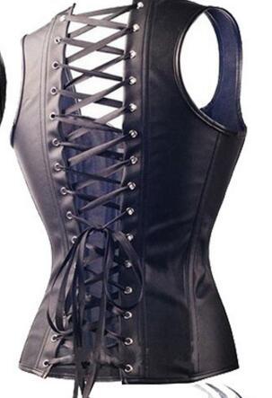 Krispfy.com Black Steampunk Faux Leather Overbust Corset