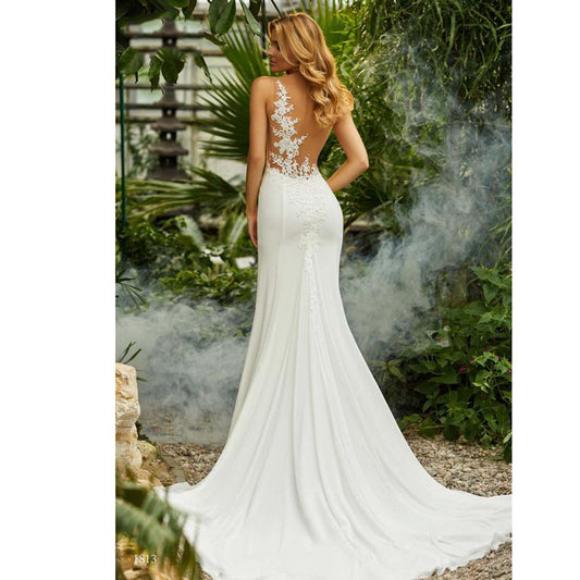 Krispfy.com Retro round Neck Sexy Little Tail Bridal Wedding Dress
