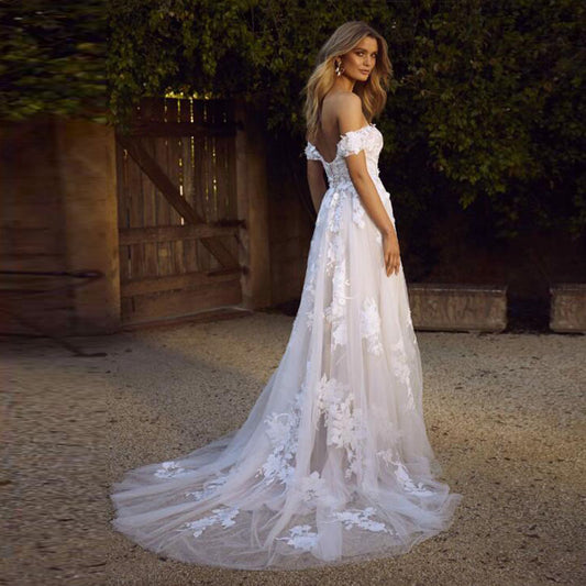 Krispfy.com - Lace Wedding Dresses Off The Shoulder I A-Line Bride Dress  I Princess Wedding Gown Bridal Dress