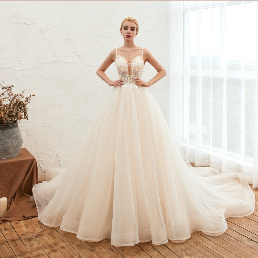 Krispfy.com Sky Luxury Tail Thin Baeakless Dream Master Wedding Dress