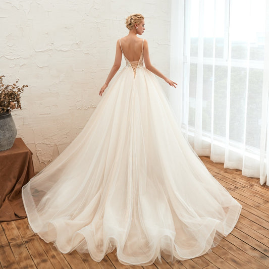 Krispfy.com Sky Luxury Tail Thin Baeakless Dream Master Wedding Dress