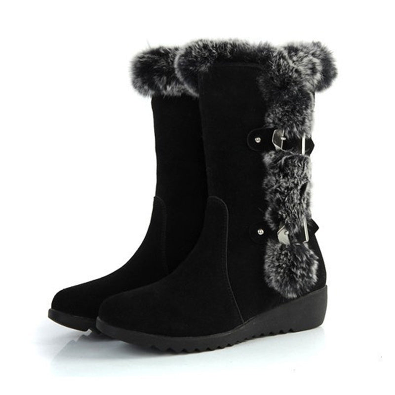 Krispfy Orignals USA - Women Casual Warm Fur Mid-Calf Boots Shoes  I Round Toe Flats Snow Boots Shoes