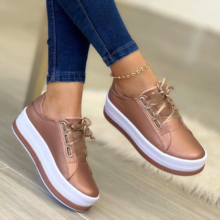 Krispfy Orignals USA - Fashion Flats Sneakers Women I Ribbon Lace-up Platform Shoes