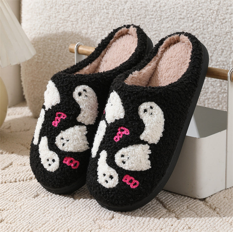 Krispfy Orignals USA - Halloween Cartoon Ghost Cotton Slippers For Women I Indoor Non-slip Bedroom Floor Slipper