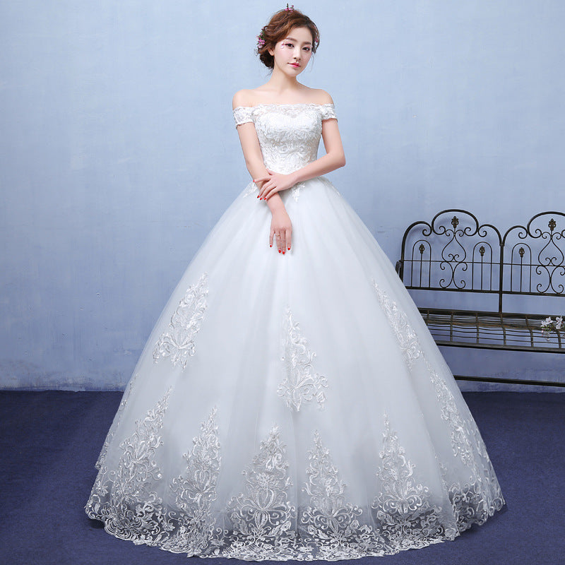 Krispfy.com Summer Paragraph White Word Shoulder Wedding Dress I Lace Wedding I Bride Wedding Dress