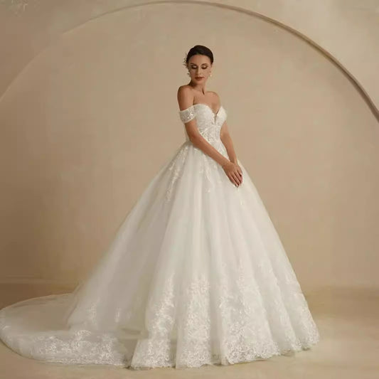 Krispfy.com Off-Shoulder Bridal Main Wedding Dress Elegant Court Style High-grade Luxury French Light Door Yarn