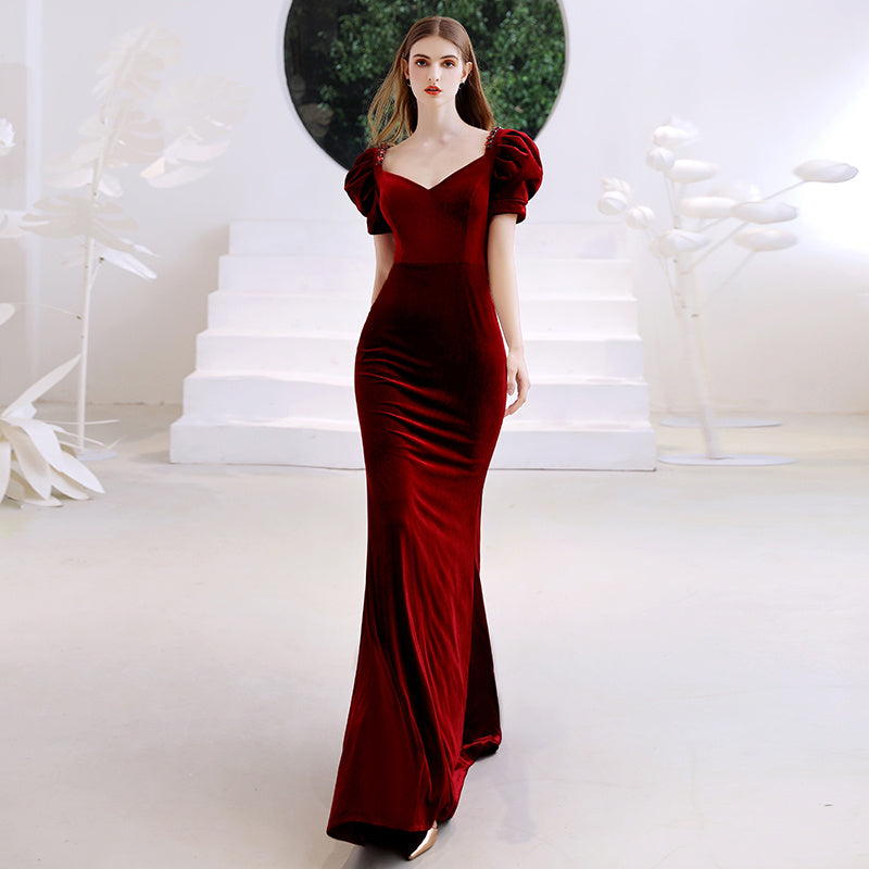 Krispfy.com Wine Red Fishtail Evening Dress Woman