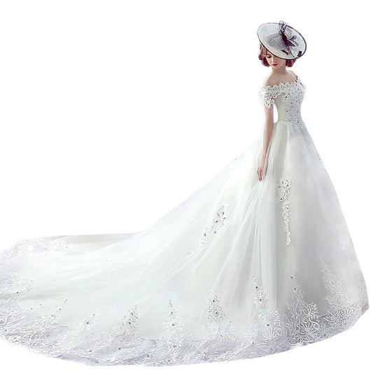 Krispfy.com Wedding Dress Bride One-shoulder Trailing French Veil Hepburn Female