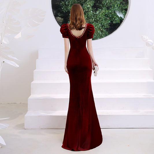 Krispfy.com Wine Red Fishtail Evening Dress Woman