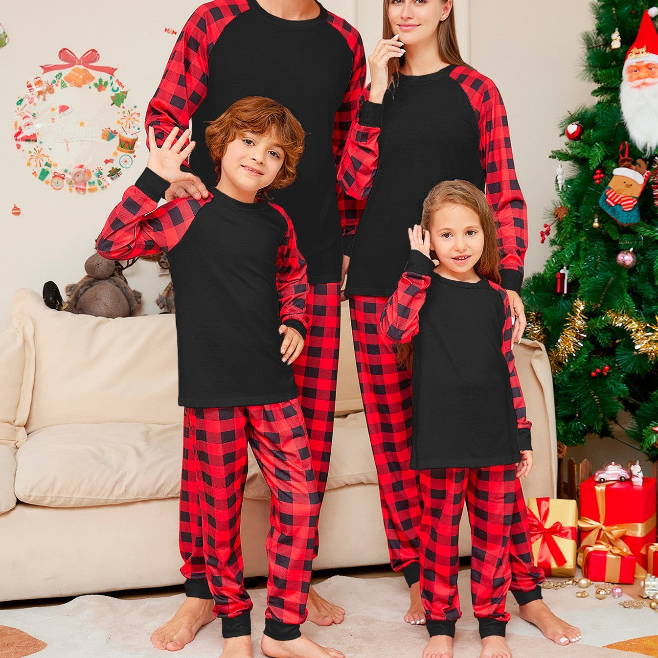 Plaid Printed Parent-child Pajamas Pajamas Suit