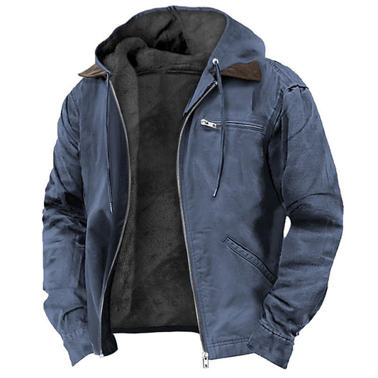 Krispfy.com - Orgnals Winter Hooded Coat With Pockets Fashion Warm Fleece Zip-up Jacket Casual Outwear Men's Clothing