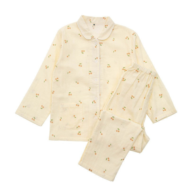 Spring And Summer All Cotton Gauze Cute Cartoon Long Sleeved Pajama Set For Boys And Girls