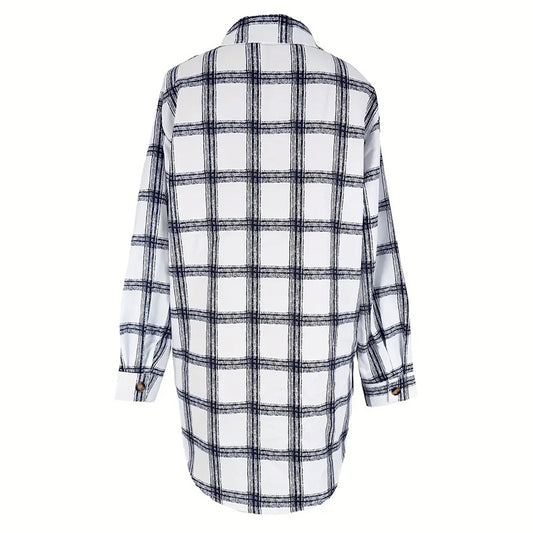 Womens Button Down Shirts Long Sleeve Plaid Shackets Business Casual Blouse Top