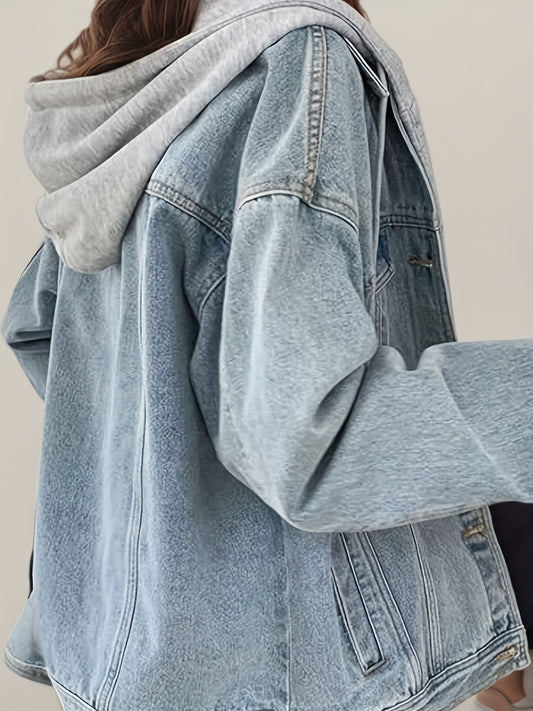 Women's Hooded Denim Jacket, Oversized Retro Denim Jacket, Elastic And Loose, Comfortable And Lightweight