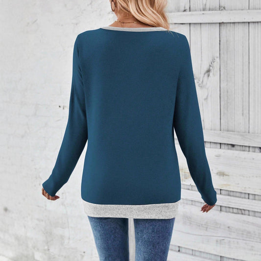 Long Sleeve V-neck Elegant Pleated Button Solid Color T-shirt Top