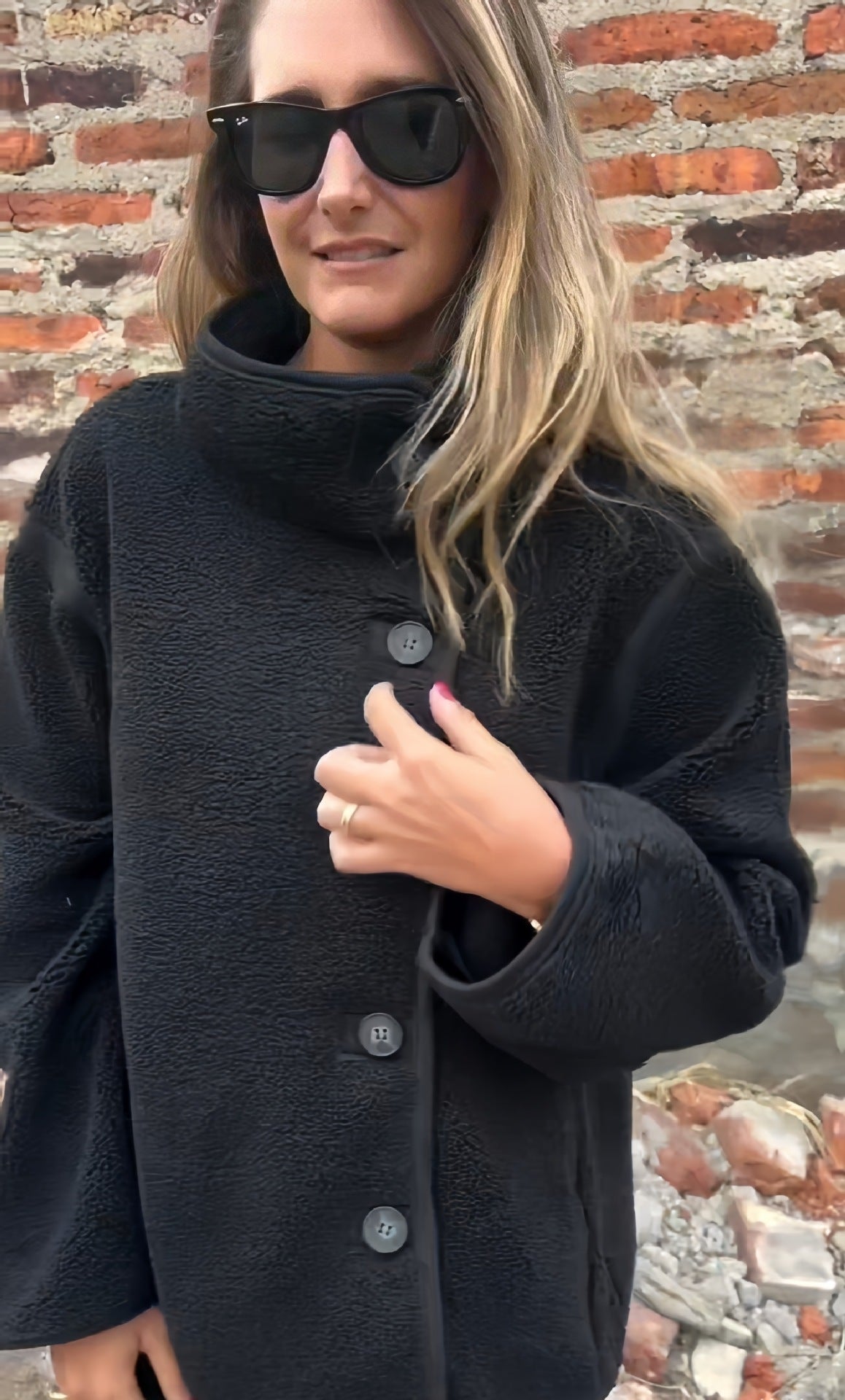 Button Furry Coat Lapel Button Loose And Warm Fleece Shirt