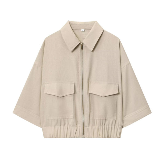 Women's New Ramie Blend Zip Jacket