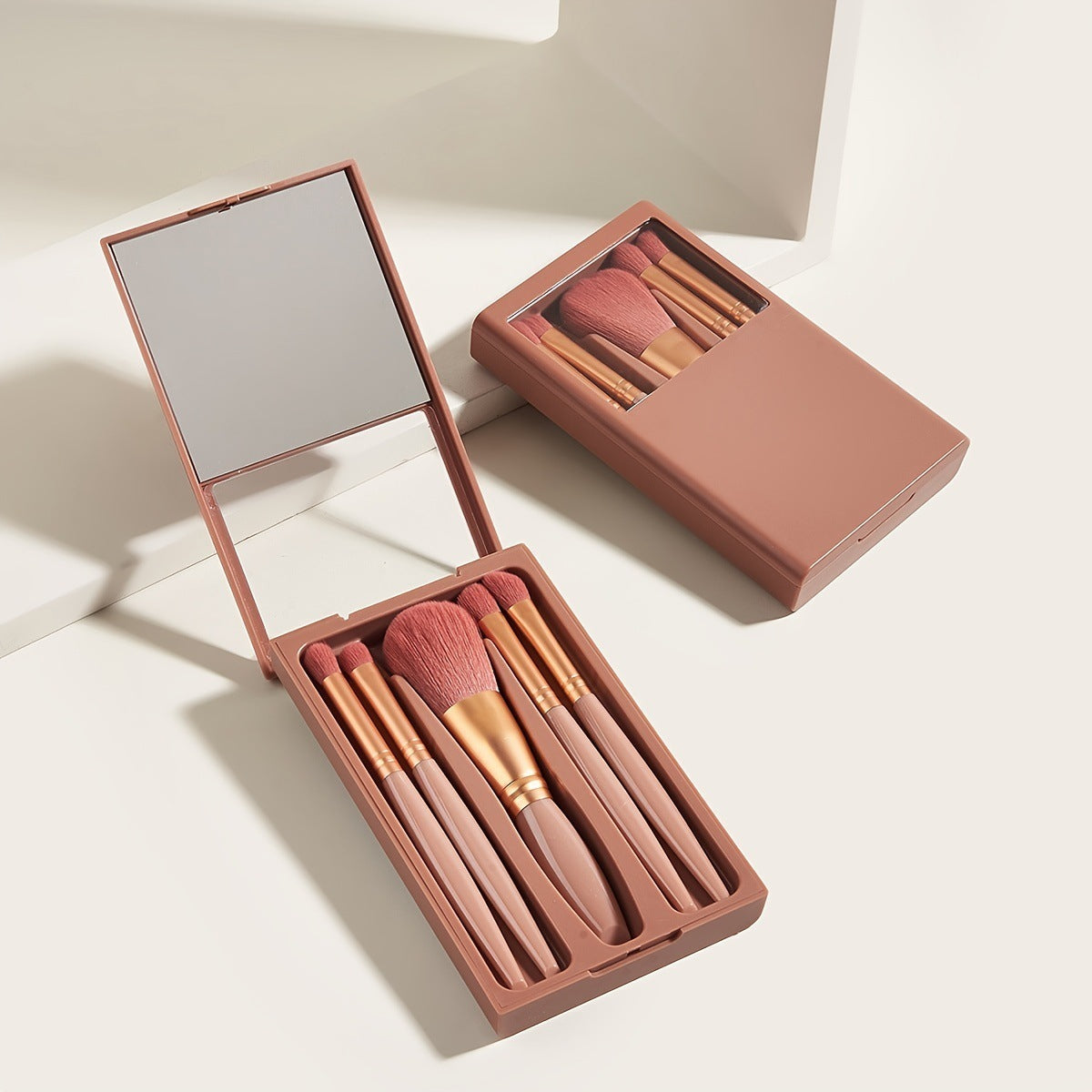 5 PCs Makeup Brushes With Mirror Travel Set - Krispfy.com