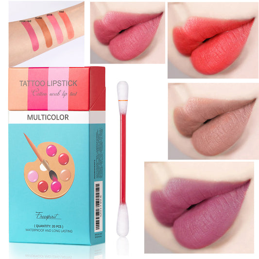 20 Pcs Set Cotton Swab Lipsticks For Outdoor Portable Lipsticks Cosmetics Waterproof Case Lasting Long Cigarette Liquid Lipstick - Krispfy.com