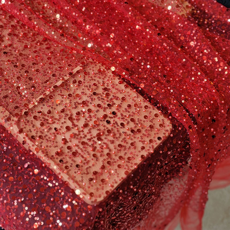 Krispfy.com Sequined Pearl Embroidery Lace I Single Sleeve Dress