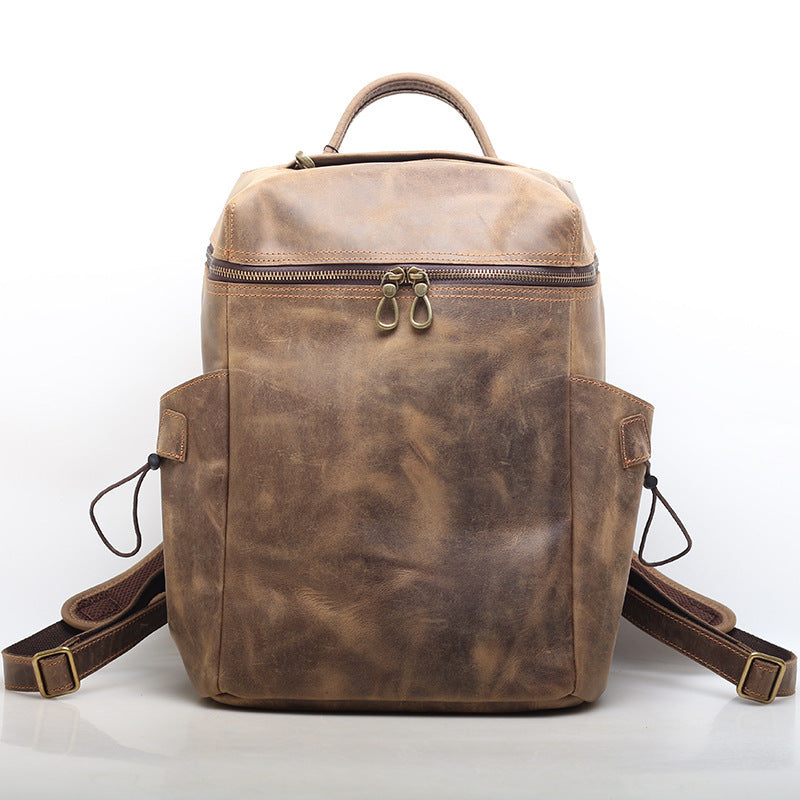 Classic Retro Backpack Crazy Horse Leather Cowhide Multi-compartment