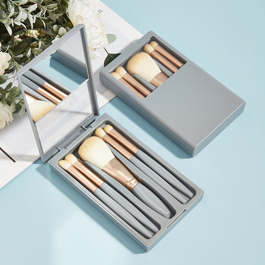 5 PCs Makeup Brushes With Mirror Travel Set - Krispfy.com