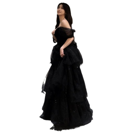 Krispfy.com Black Evening Dress Light Luxury Minority French Style Pettiskirt