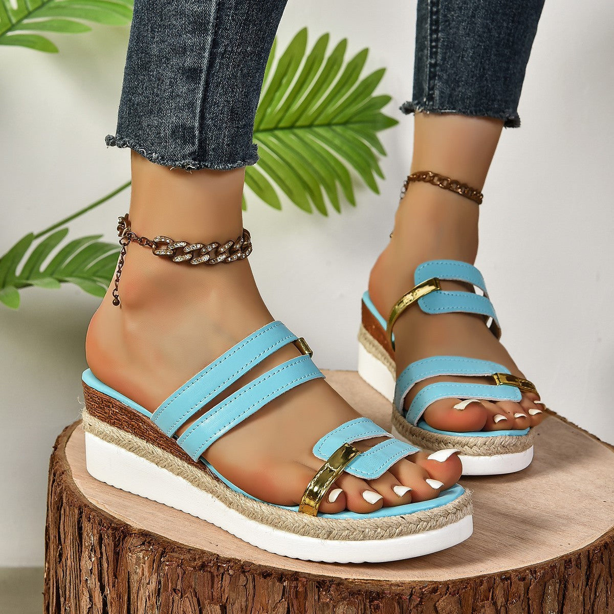 Krispfy Orignals USA - Color Block Strap Wedges Sandals I Fish Mouth Shoes For Women