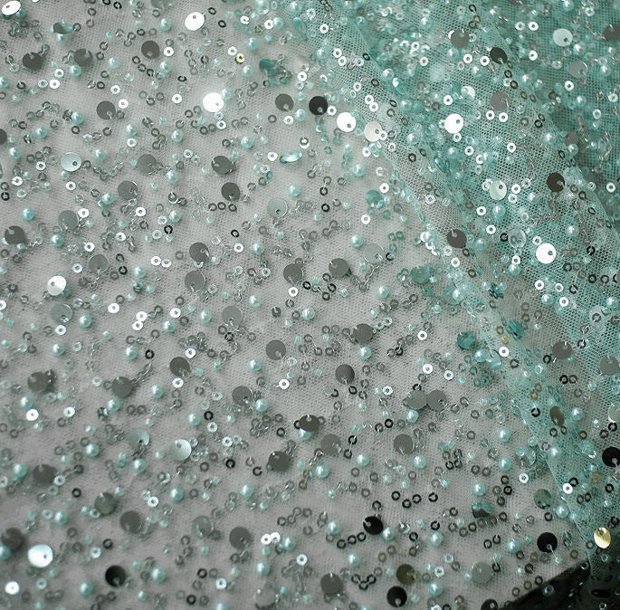 Krispfy.com Sequined Pearl Embroidery Lace I Single Sleeve Dress