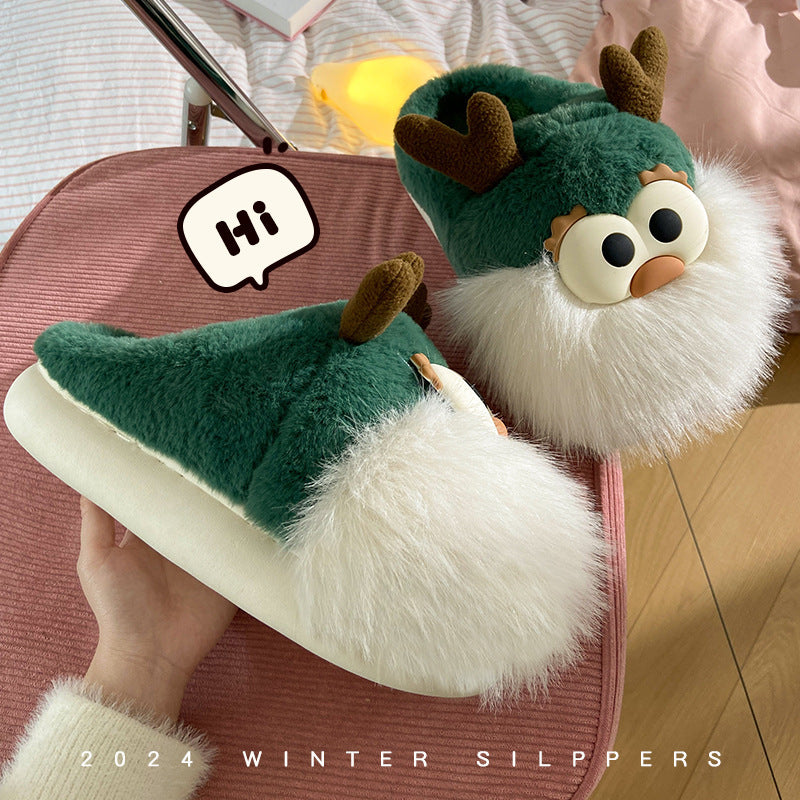 Krispfy Orignals USA - Cute Cartoon Christmas Deer Cotton Shoes I Winter Indoor Floor Home Slippers I Warm Women Plush Shoes
