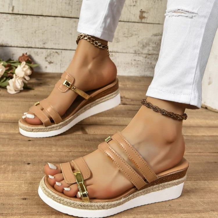 Krispfy Orignals USA - Color Block Strap Wedges Sandals I Fish Mouth Shoes For Women