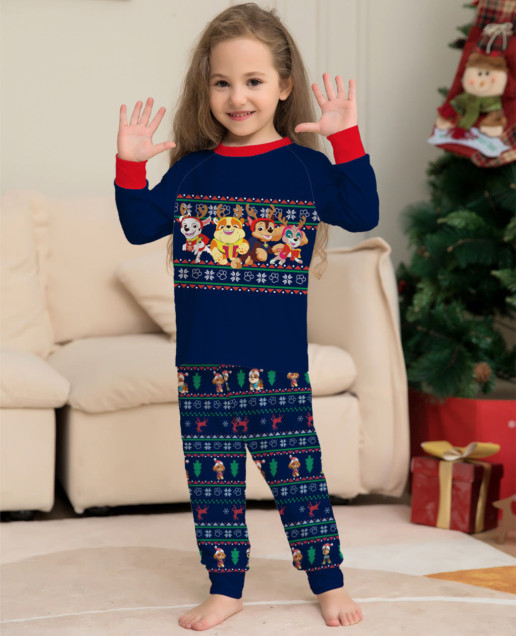 Printed Christmas Parent Child Suit Holiday Lovely Home Dress Pajamas