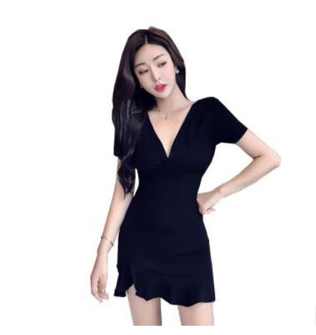 Krispfy.com - V-neck Bag Hip High Waist Slimming Fish Tail Dress