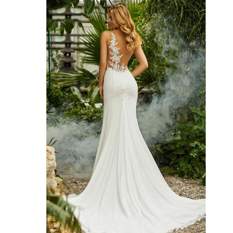 Krispfy.com Retro round Neck Sexy Little Tail Bridal Wedding Dress