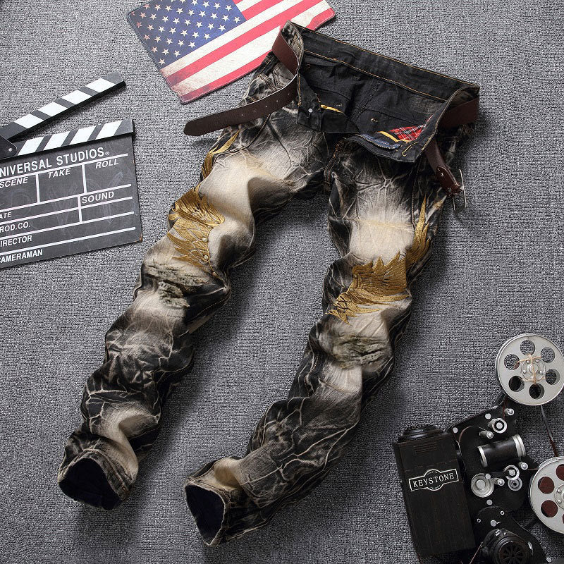 Men's Versatile Fashionable And Comfortable Embroidered Jeans