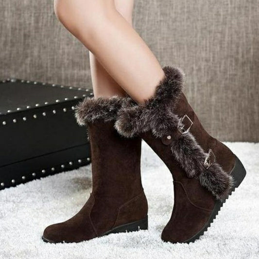 Krispfy Orignals USA - Women Casual Warm Fur Mid-Calf Boots Shoes  I Round Toe Flats Snow Boots Shoes