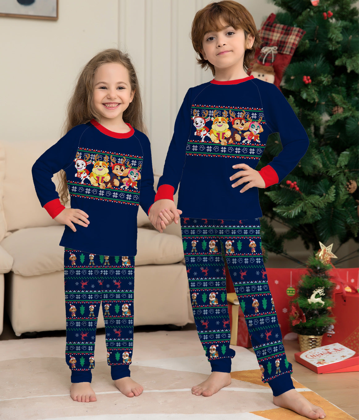 Printed Christmas Parent Child Suit Holiday Lovely Home Dress Pajamas