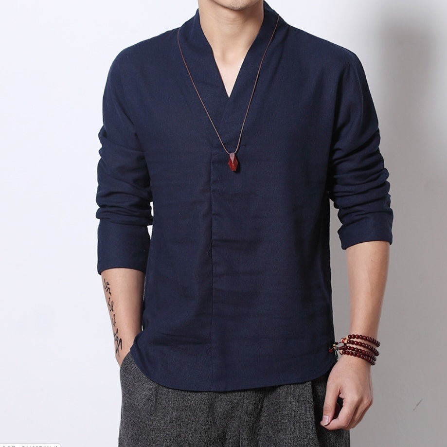Krispfy Orignals - Men's Long-sleeved Shirt Retro Linen Korean Style