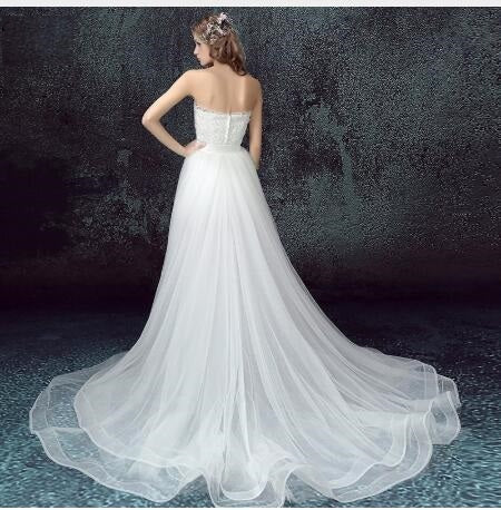 Krispfy.com Sexy Detachable Skirt Mermaid Tulle Lace Appliques Short Wedding Dress New Wedding Dresses