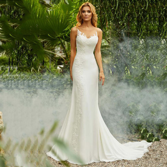 Krispfy.com Retro round Neck Sexy Little Tail Bridal Wedding Dress