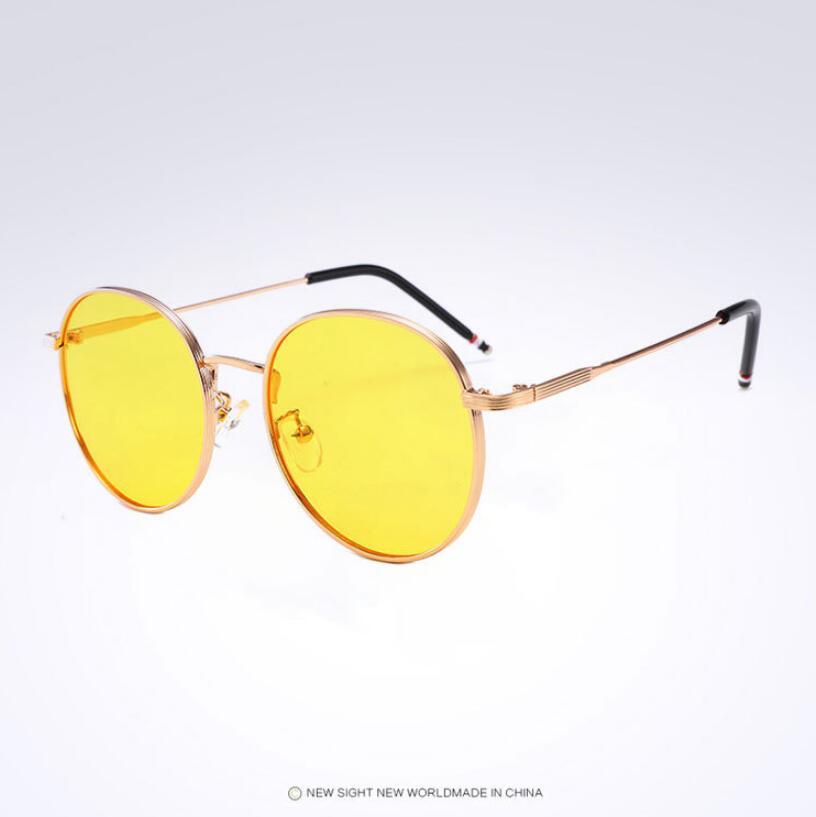 New spring mirror leg sunglasses Metal round frame retro sunglasses Colorful reflective European and American trend sunglasses