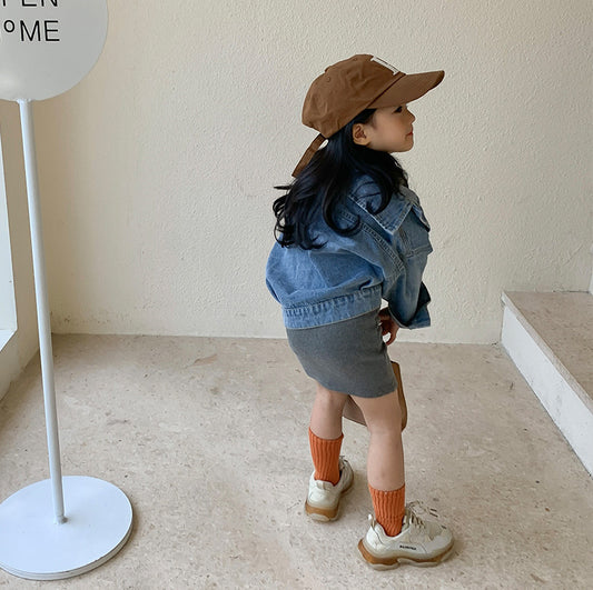 Casual Denim Jacket Stretch Knitted Skirt Suit