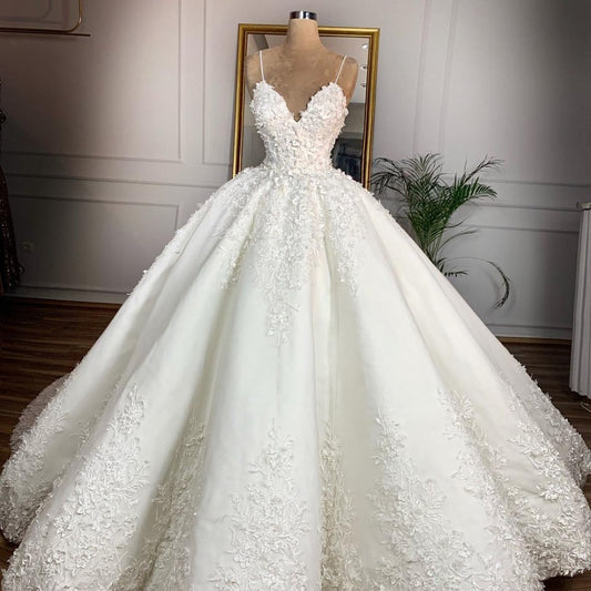 Krispfy.com Deep V-neck Sexy Lace Floor-length Wedding Dress Romantic Aura Dignified Wedding Banquet Welcome 2024 New Spring