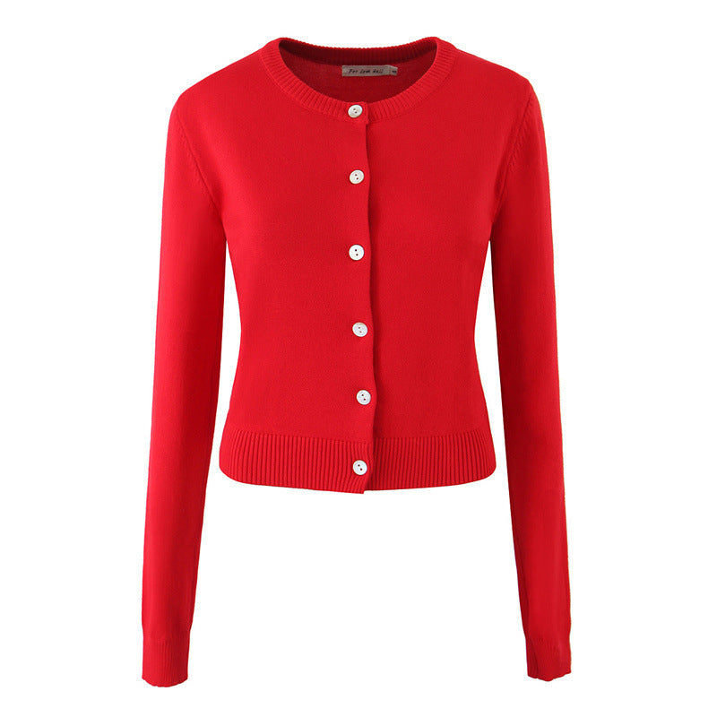 Women's Retro European American Style Multi-color Round Neck Long Sleeve Knitted Cardigan