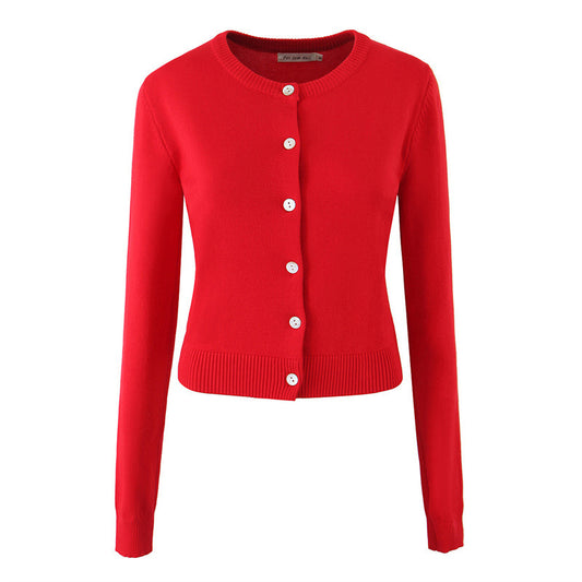 Women's Retro European American Style Multi-color Round Neck Long Sleeve Knitted Cardigan