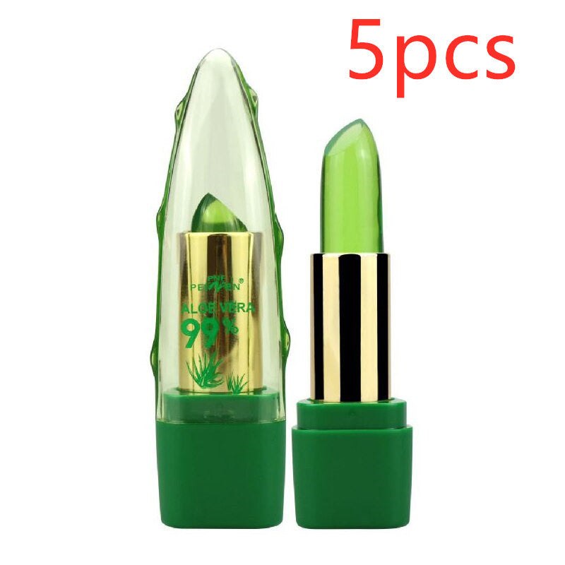 Krispfy Cosmetics Aloe Vera Gel Color Changing Lipstick Gloss  Moisturizer Anti-drying Desalination Fine-grain Lip Blam Care