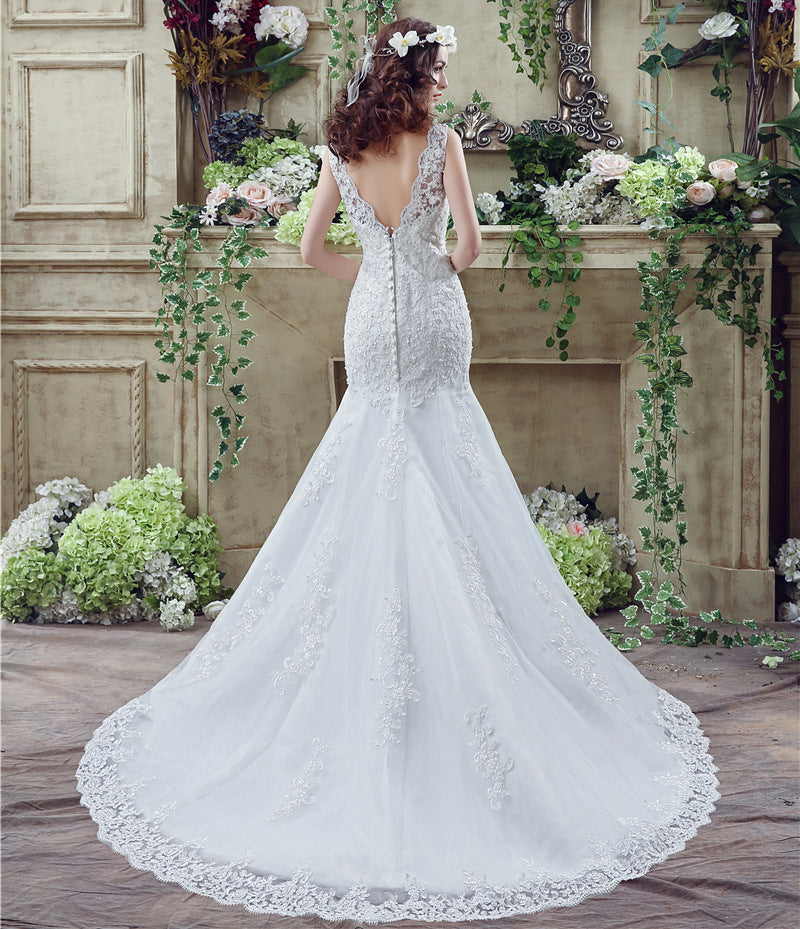 Krispfy.com Bride Trailing Wedding Dress sexy Lace Mermaid Wedding DressW