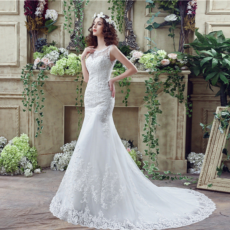 Krispfy.com Bride Trailing Wedding Dress sexy Lace Mermaid Wedding DressW