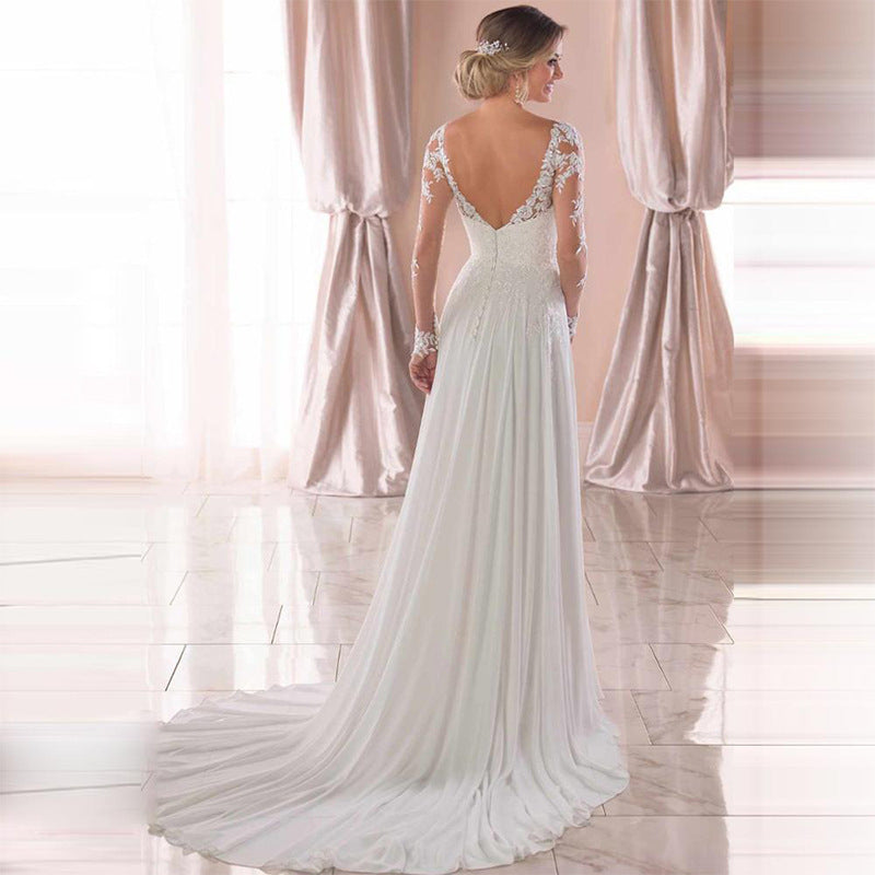 Krispfy.com - Sexy Backless Deep V-neck Wedding Dress Women White Evening Dress